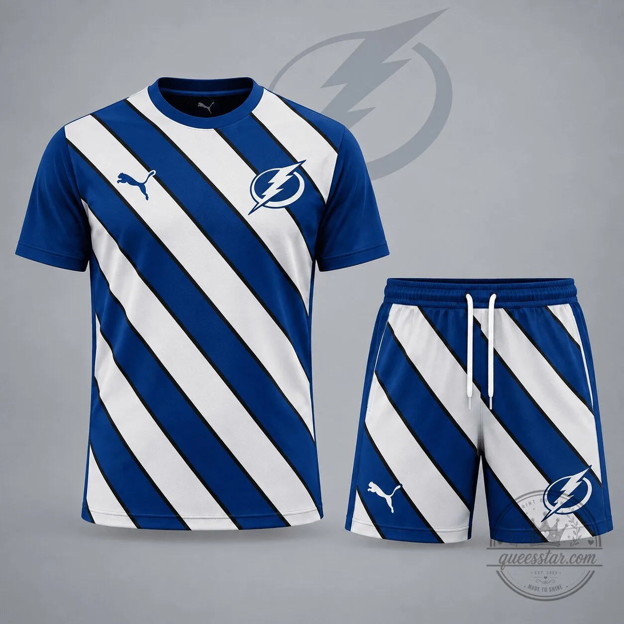 Tampa Bay Lightning Blue White Diagonal Stripe Hockey Kit