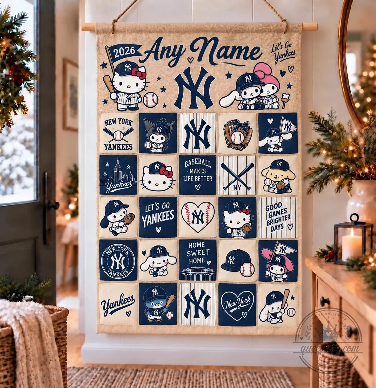New York Yankees Hello Kitty Baseball Wall Hanging Advent Calendar