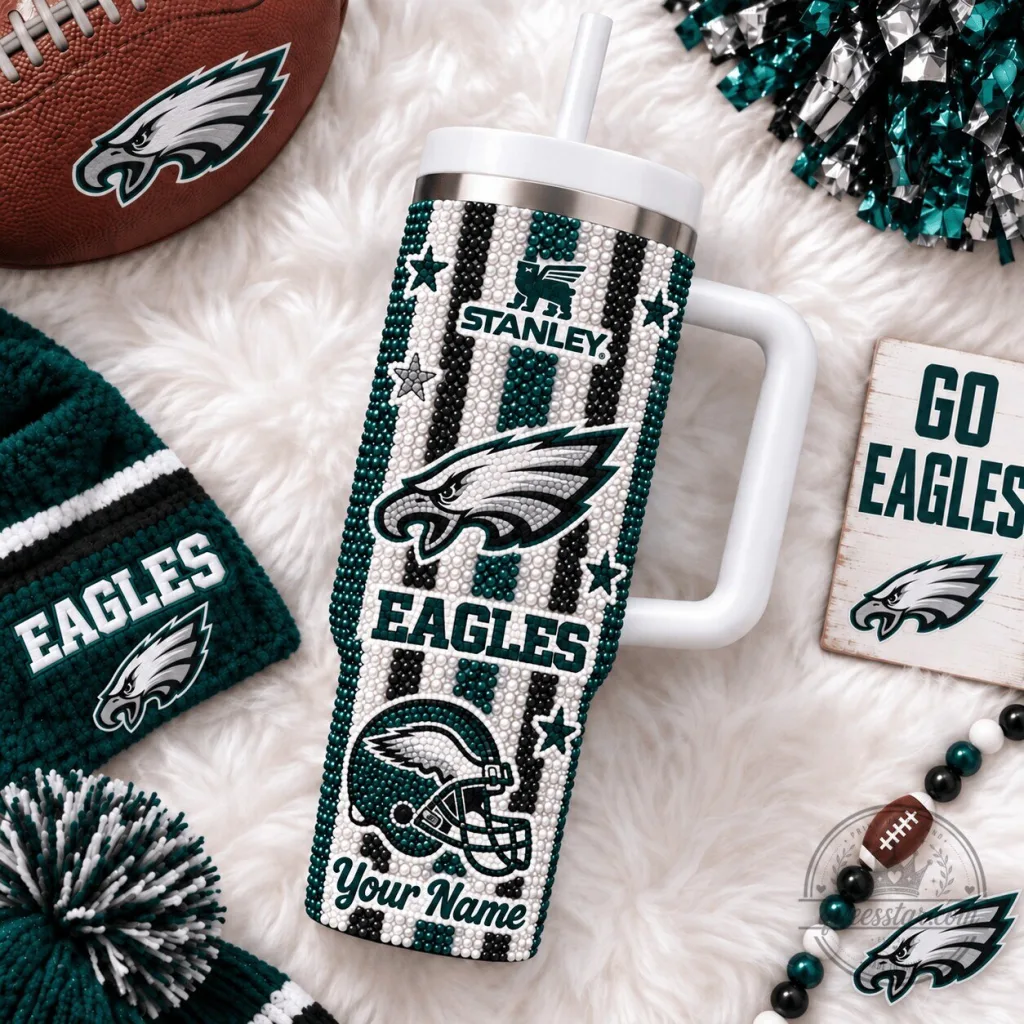 Philadelphia Eagles Football Team Stanley Style Beaded Insulated Tumbler Philadelphia Eagles Football Team Stanley Style Beaded Insulated Tumbler