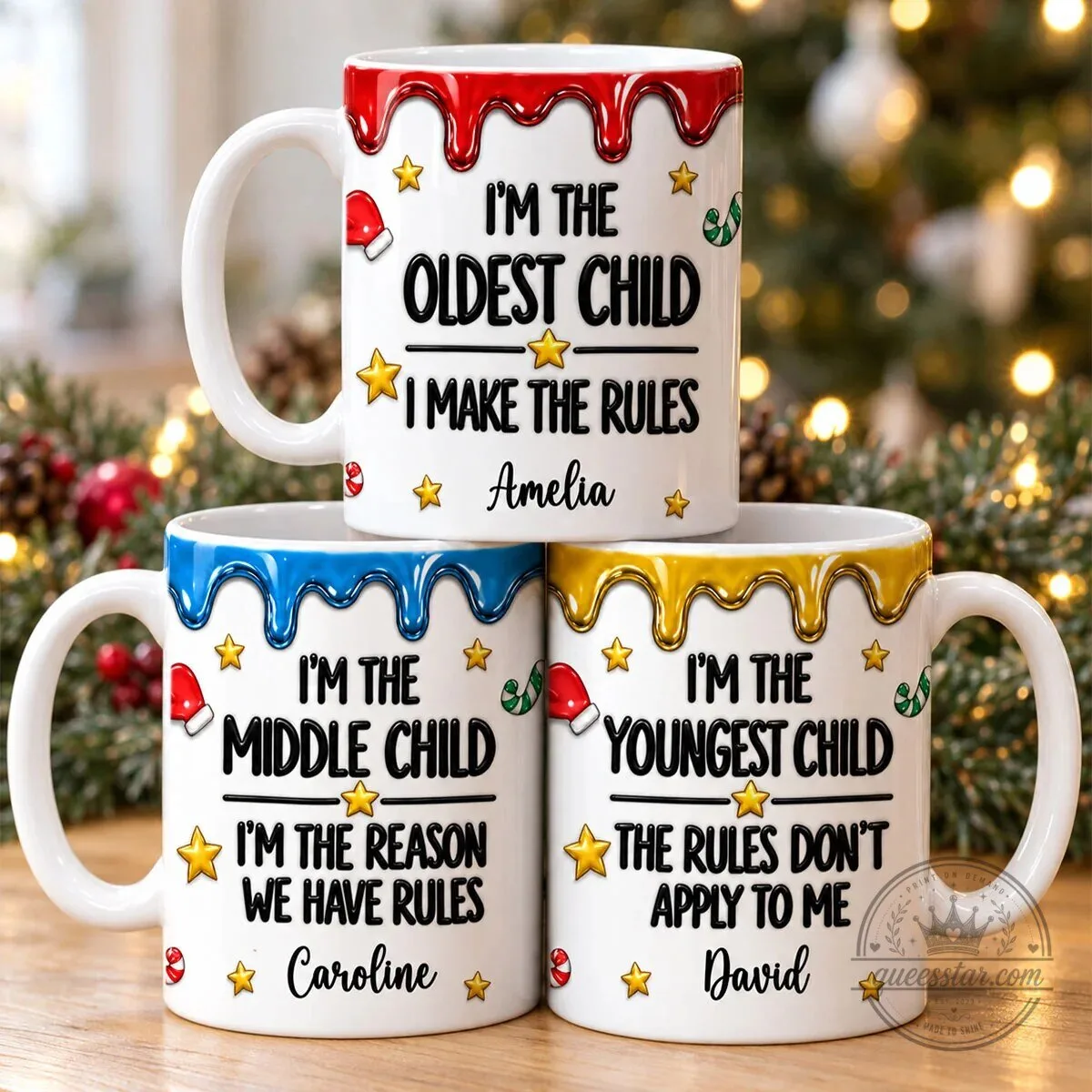 Personalized Oldest Middle Youngest Child Christmas Rules Family Holiday Mug