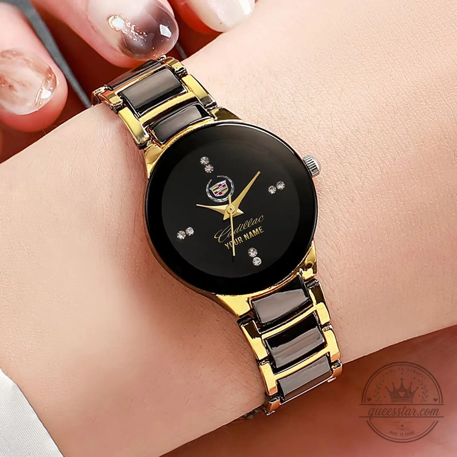 Cadillac Custom Name Gold and Black Women's Quartz Watch