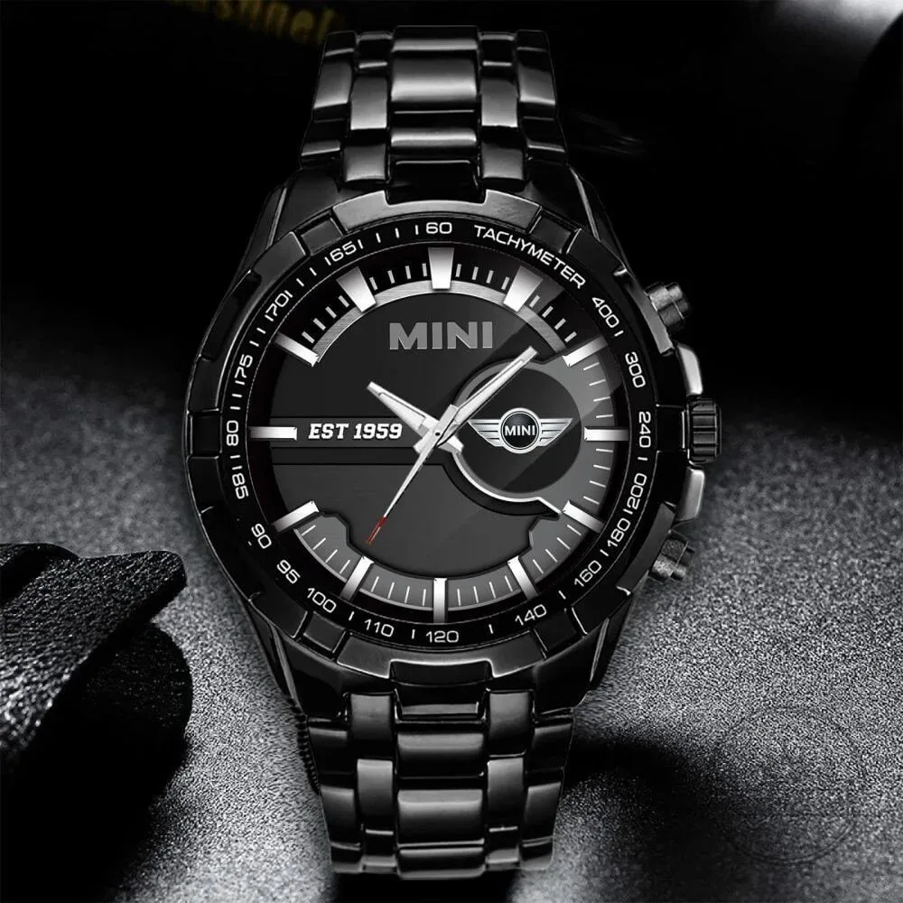 Mini Cooper Car Logo Black Stainless Steel Wristwatch