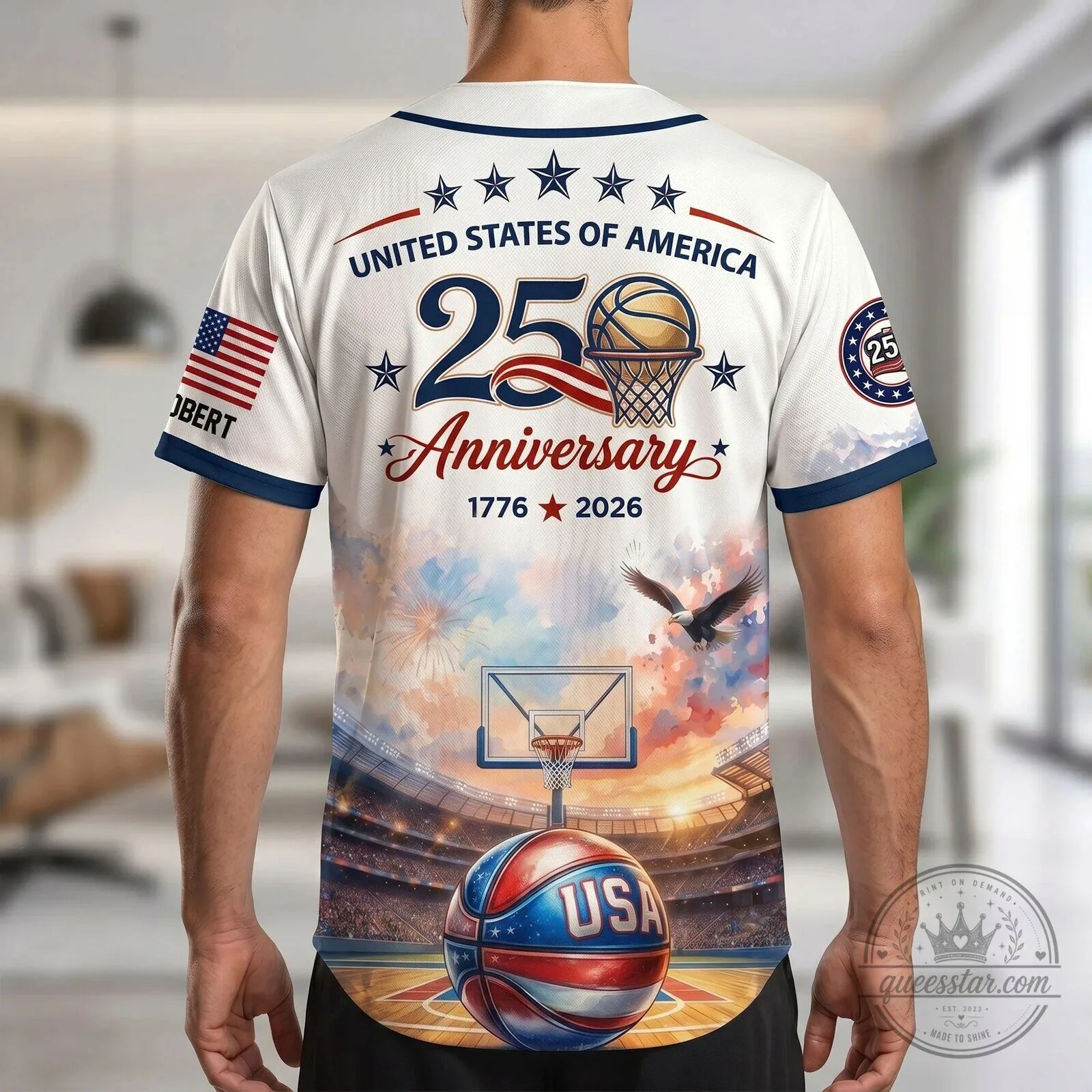 USA 250th Anniversary Basketball Player American Flag Baseball Jersey 4 USA 250th Anniversary Basketball Player American Flag Baseball Jersey