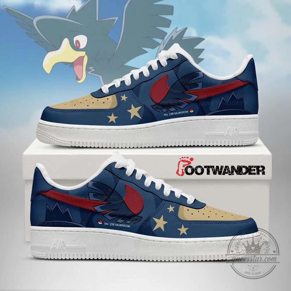 Murkrow Pokemon Inspired Blue and Tan Star Pattern Sneakers