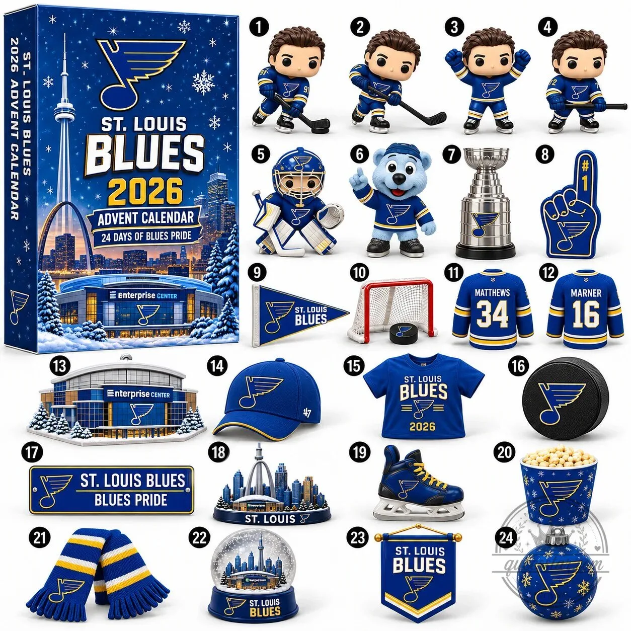 St. Louis Blues 2026 NHL Hockey Team 24 Day Game Day Surprise Countdown Advent Calendar