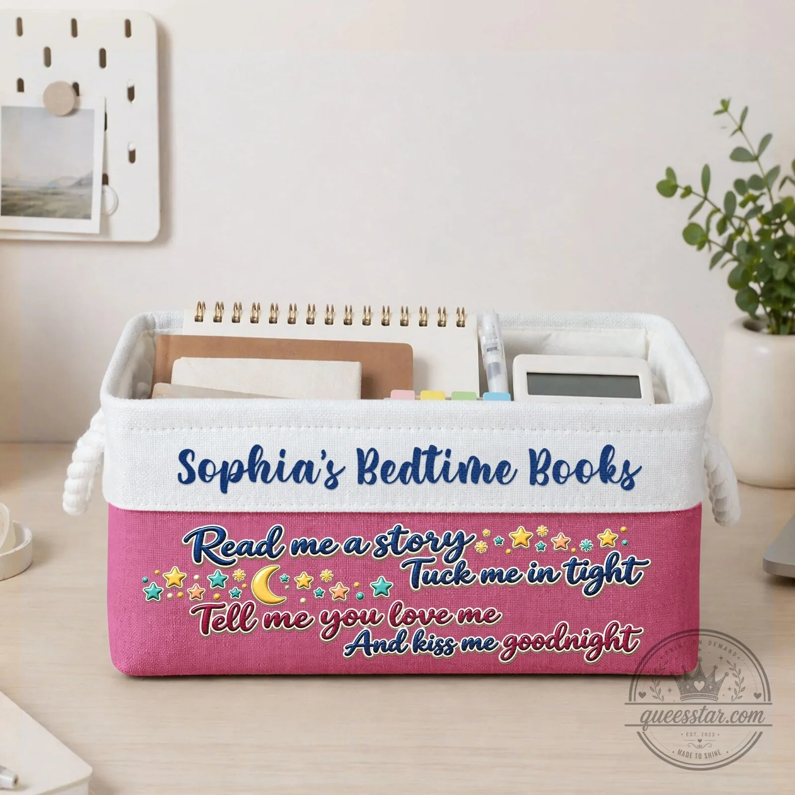 Personalized Bedtime Books Storage Basket for Kids Nursery Decor 7 Personalized Bedtime Books Storage Basket for Kids Nursery Decor