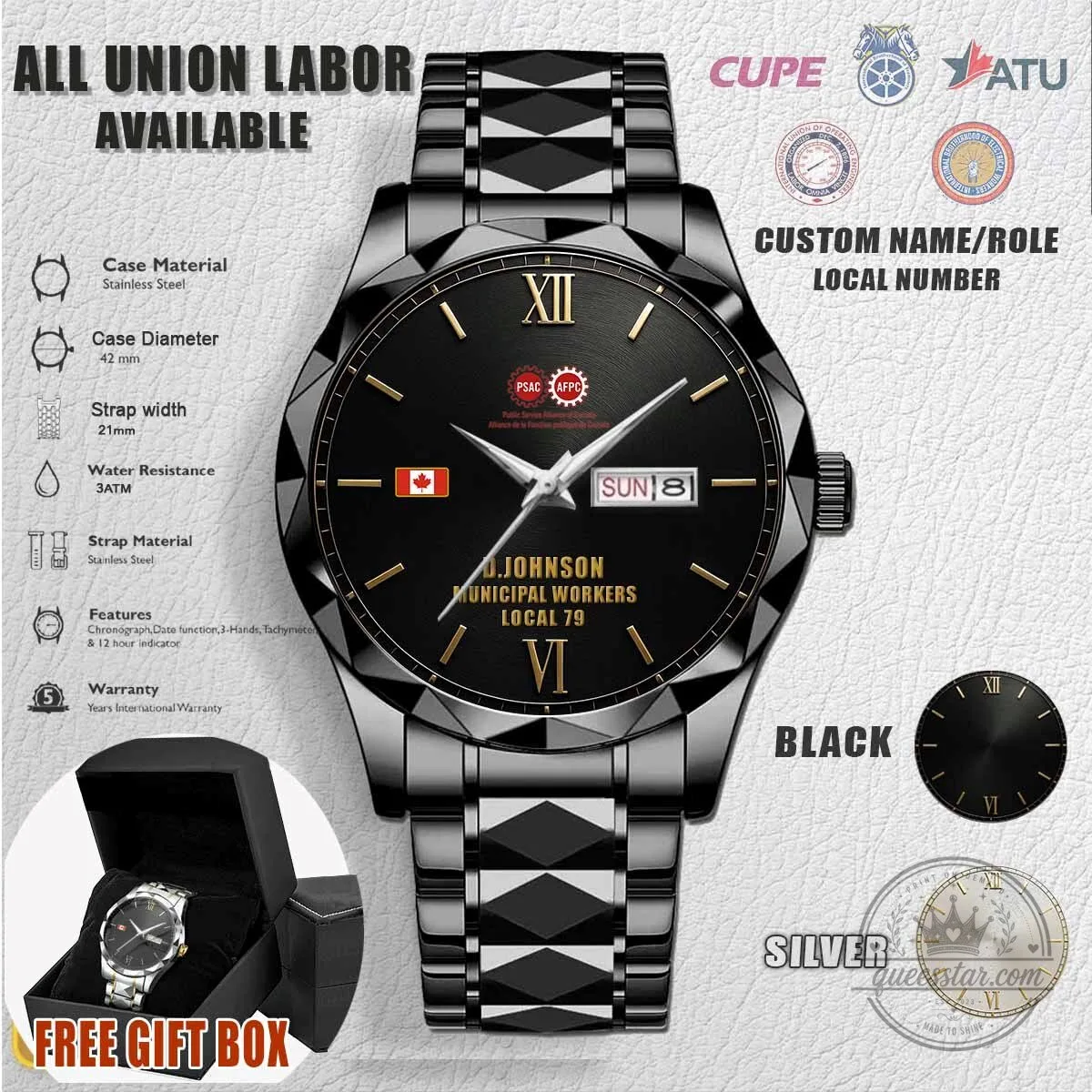 PSAC Union Labor Canada Stainless Steel Watch