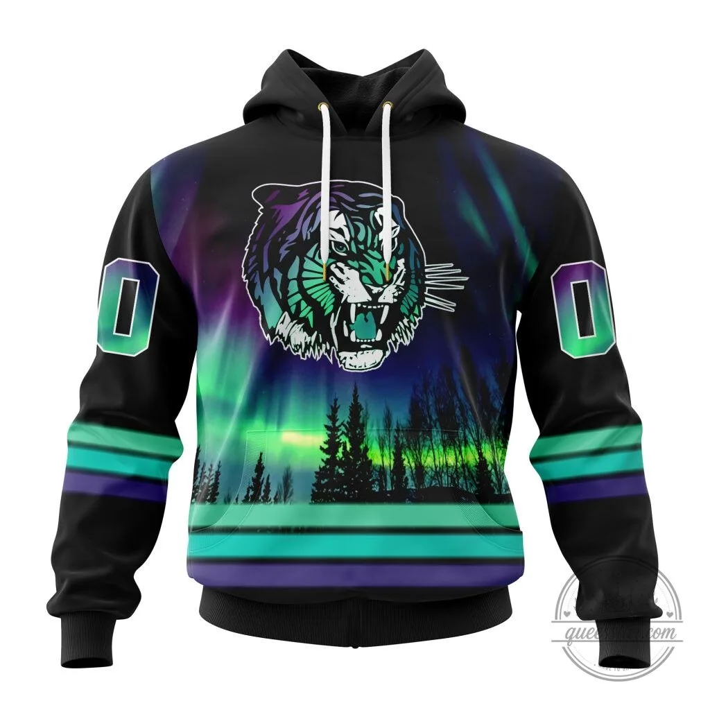 Medicine Hat Tigers Northern Lights Hockey Team All-Over Print Hoodie