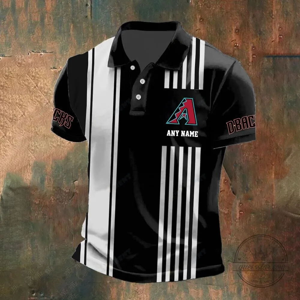 Arizona Diamondbacks Personalized Name Black and White Striped Polo Shirt