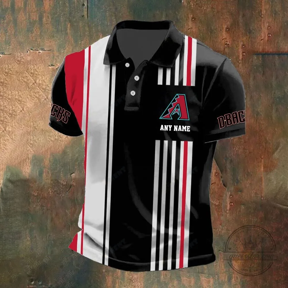 Arizona Diamondbacks Personalized Name Black and White Striped Polo Shirt 12 Arizona Diamondbacks Personalized Name Black and White Striped Polo Shirt