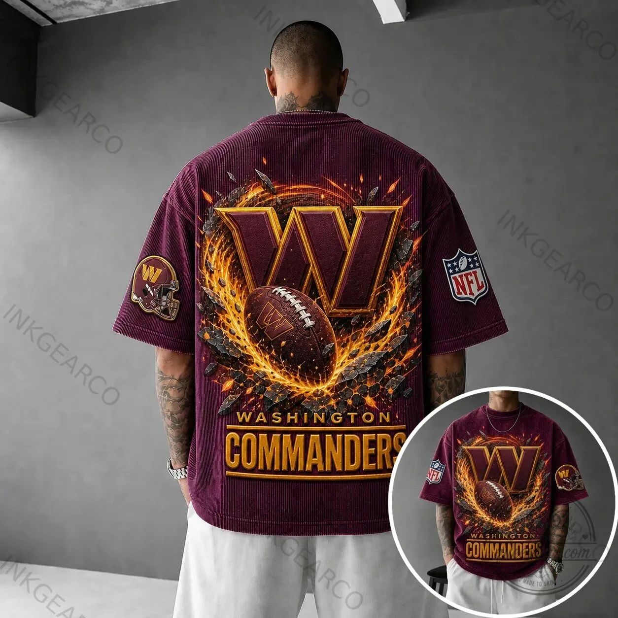 Washington Commanders NFL Football Team Logo Short Sleeve Button Up Shirt