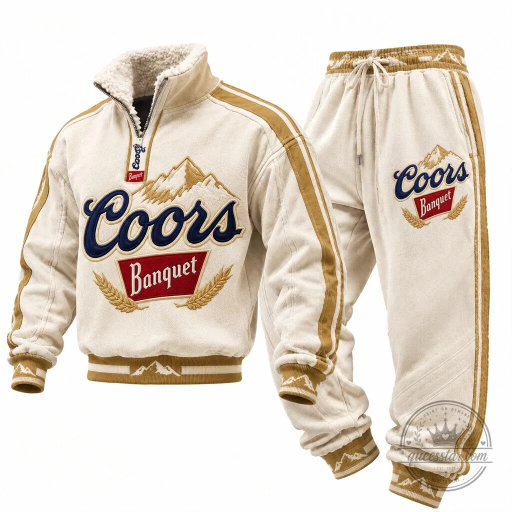 Coors Banquet Beer Vintage Mountain Logo Quarter Zip Fleece Sweatshirt