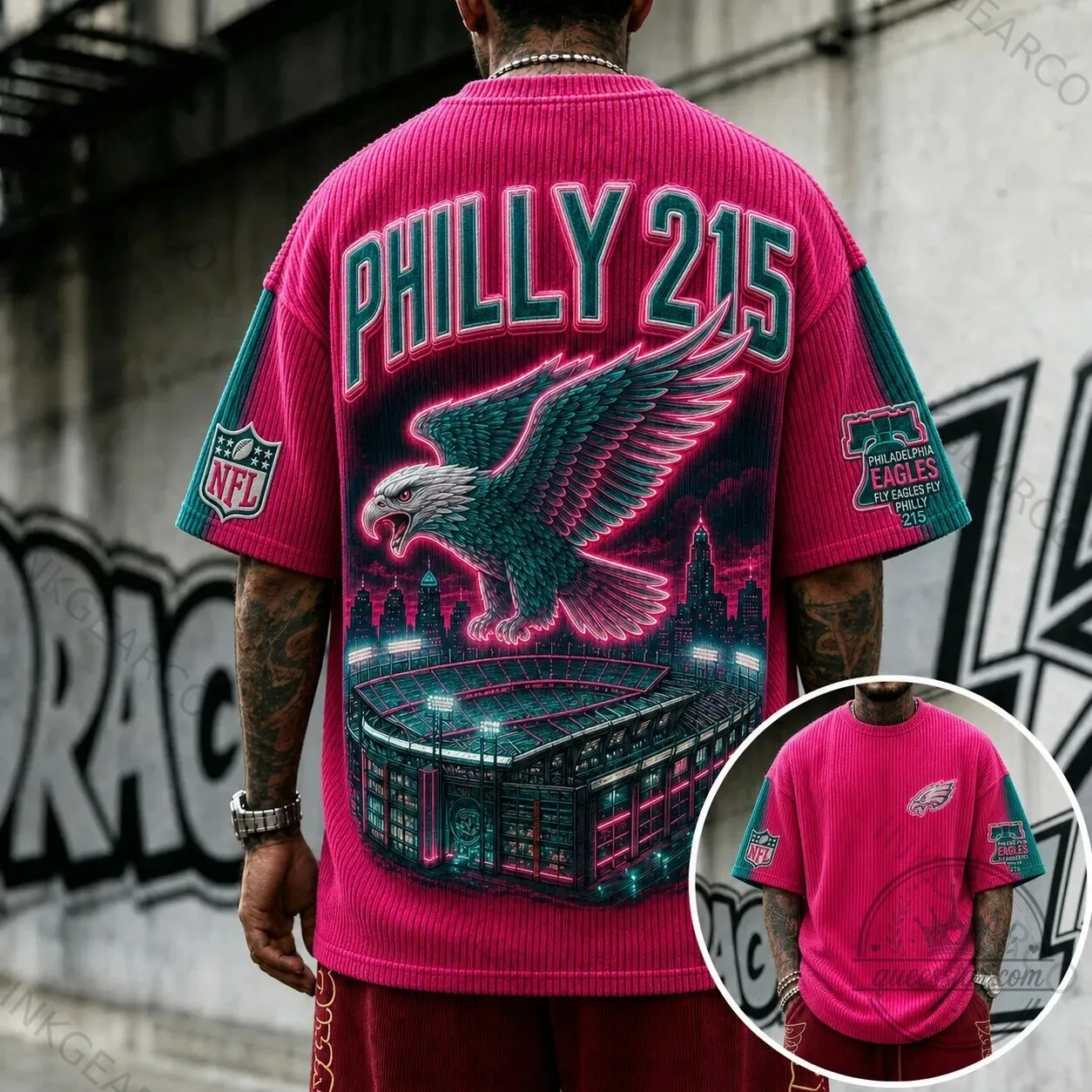 Philadelphia Eagles NFL Football Team City Skyline Pink T-Shirt