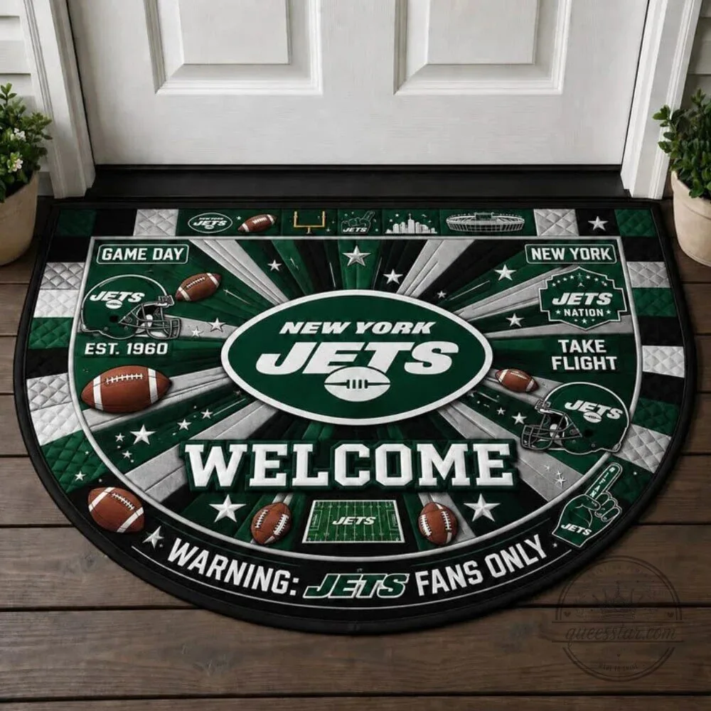 New York Jets Football Team Welcome Mat - Personalized NFL Fan Doormat
