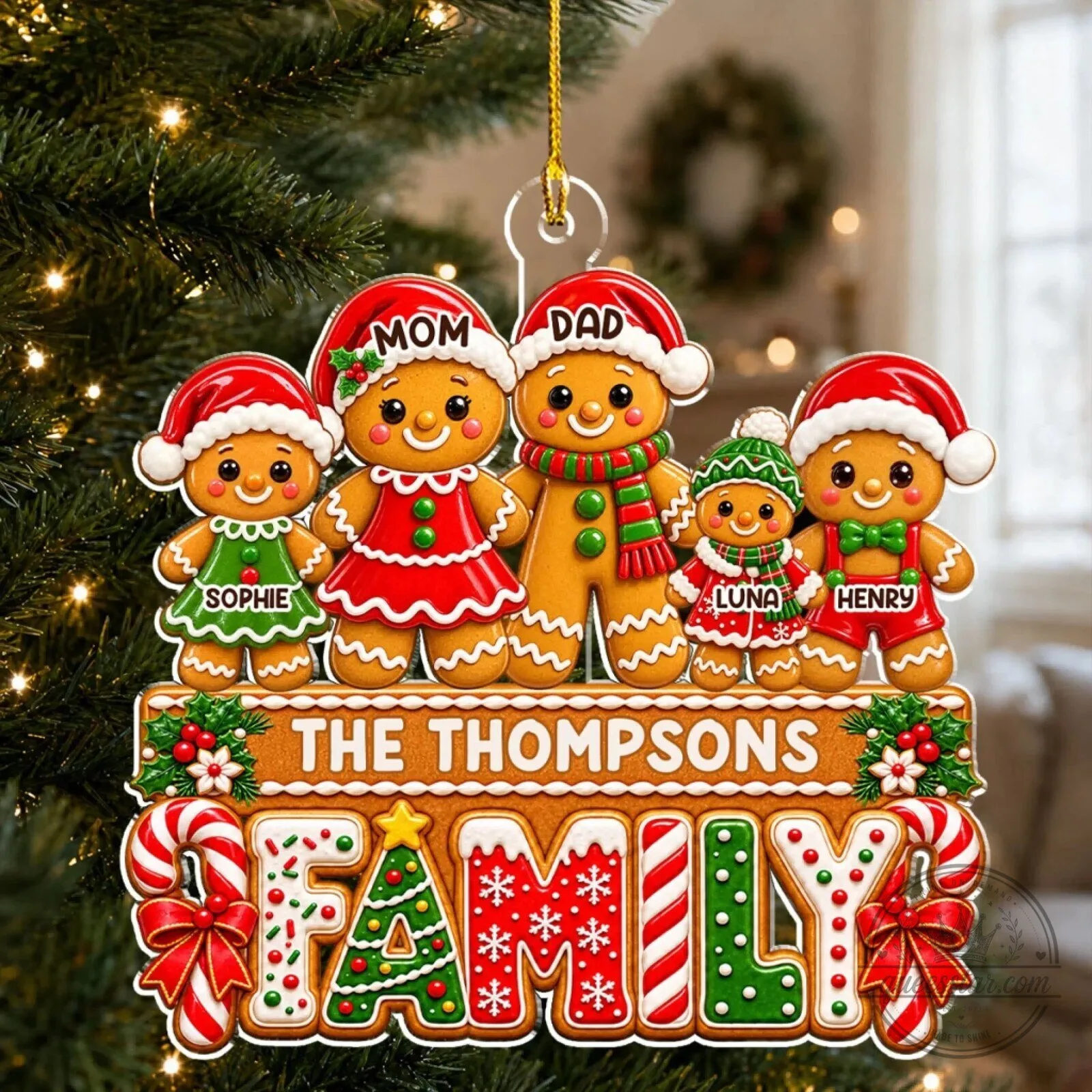 Personalized Gingerbread Family Christmas Tree Ornament