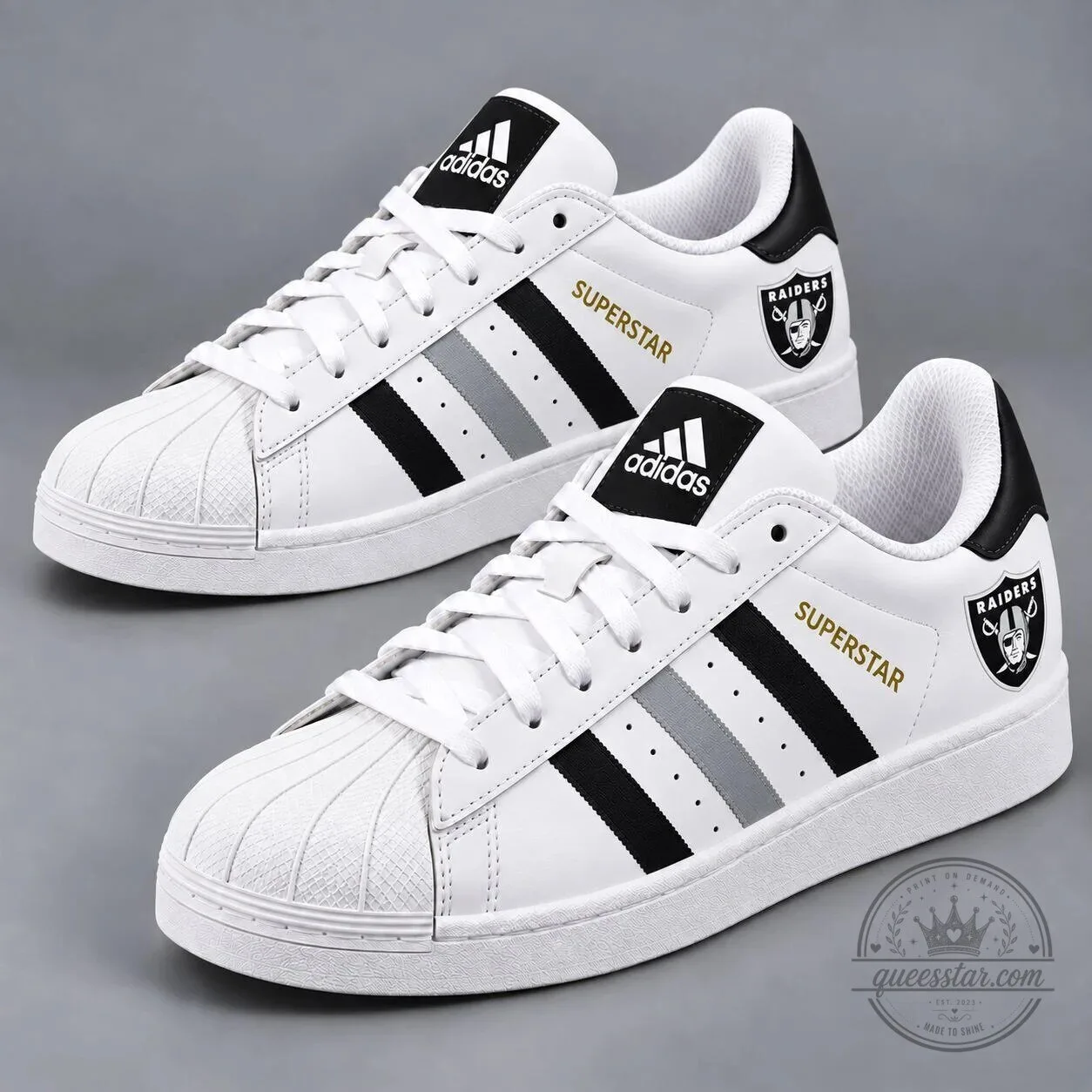 Las Vegas Raiders NFL Team Superstar White and Black Sneakers
