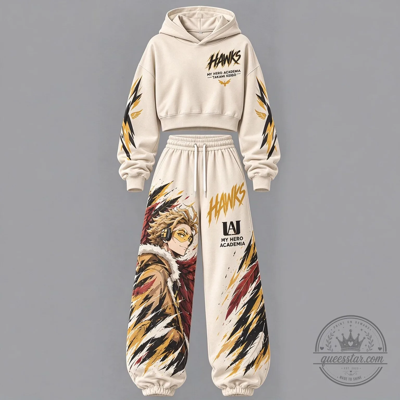 My Hero Academia Hawks Takami Keigo Women's Cropped Hoodie and Jogger Pants Set