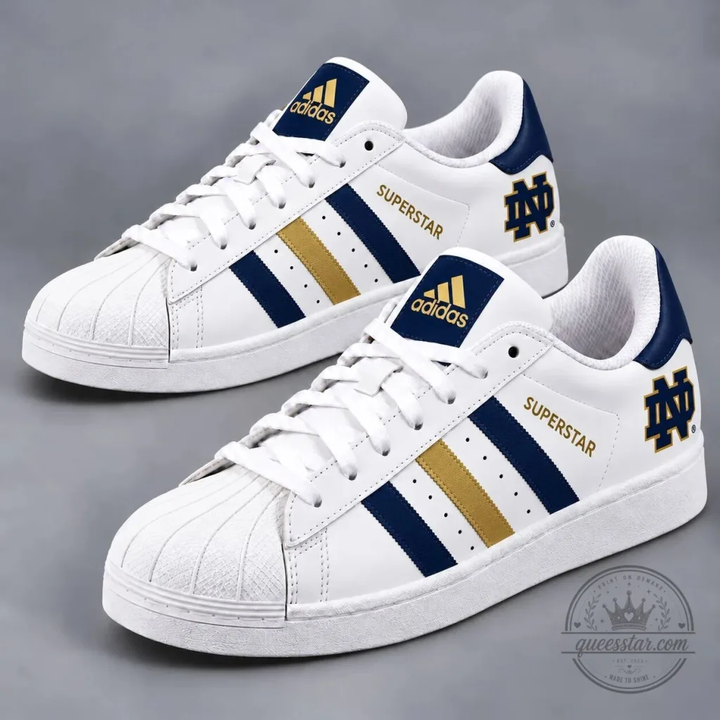 Notre Dame Fighting Irish NCAA Superstar Adidas White and Gold Athletic Shoes Notre Dame Fighting Irish NCAA Superstar Adidas White and Gold Athletic Shoes