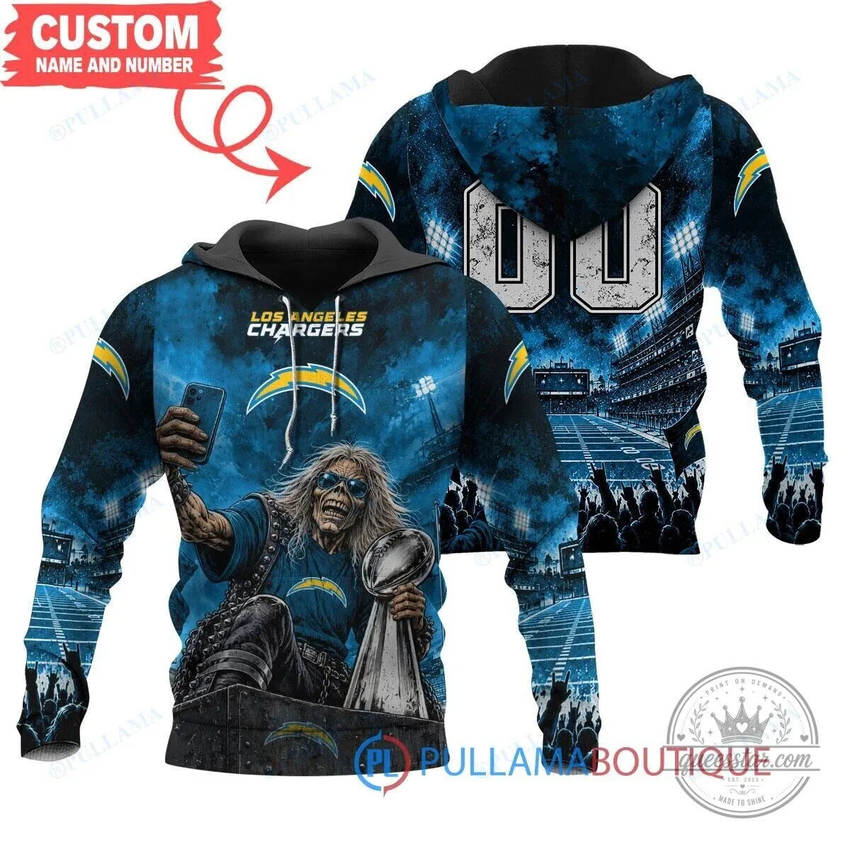 Los Angeles Chargers Iron Maiden Super Bowl Football Team Hoodie 1 Los Angeles Chargers Iron Maiden Super Bowl Football Team Hoodie
