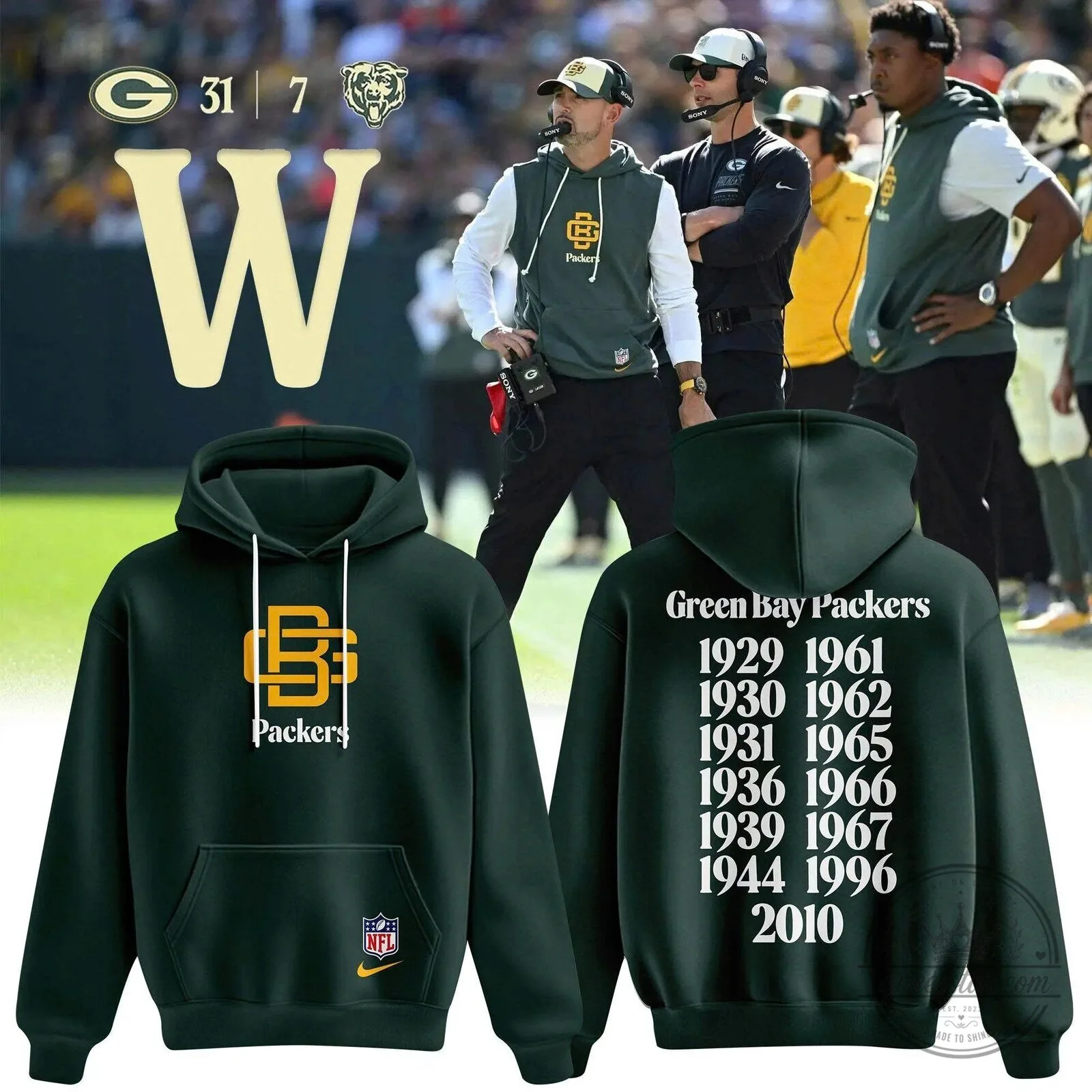 Green Bay Packers NFL Football Team Championship Years Dark Green Hoodie