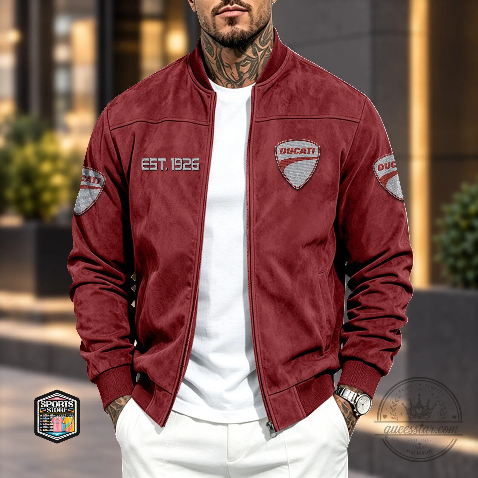 Ducati Motorcycles Est. 1926 Red Bomber Jacket for Men