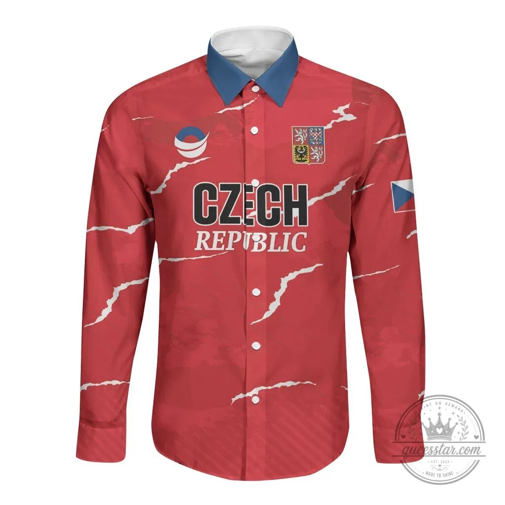 Czech Republic National Team Handball Fan Long-Sleeve Button Shirt