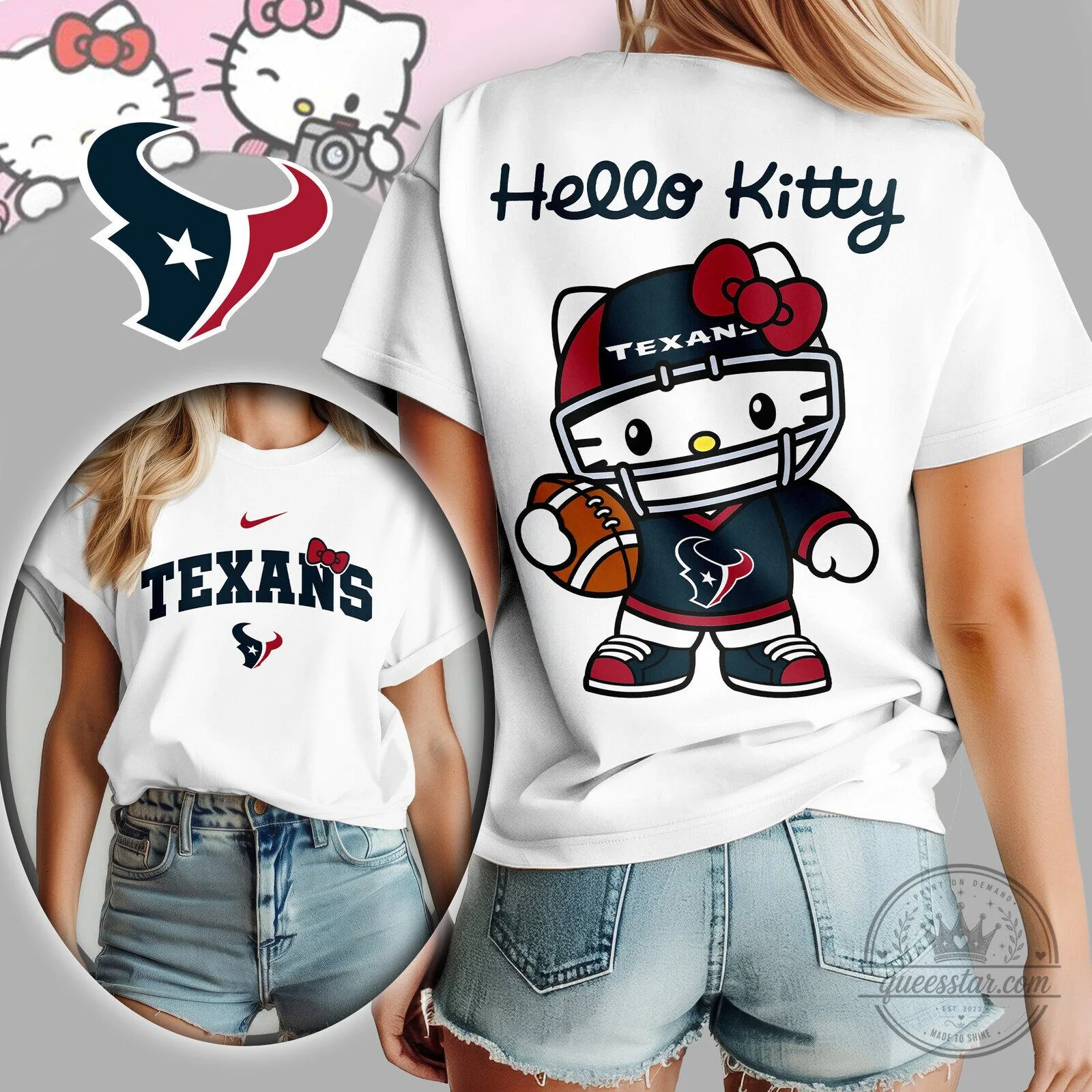 Houston Texans Hello Kitty Football Fan Graphic T-Shirt for Women