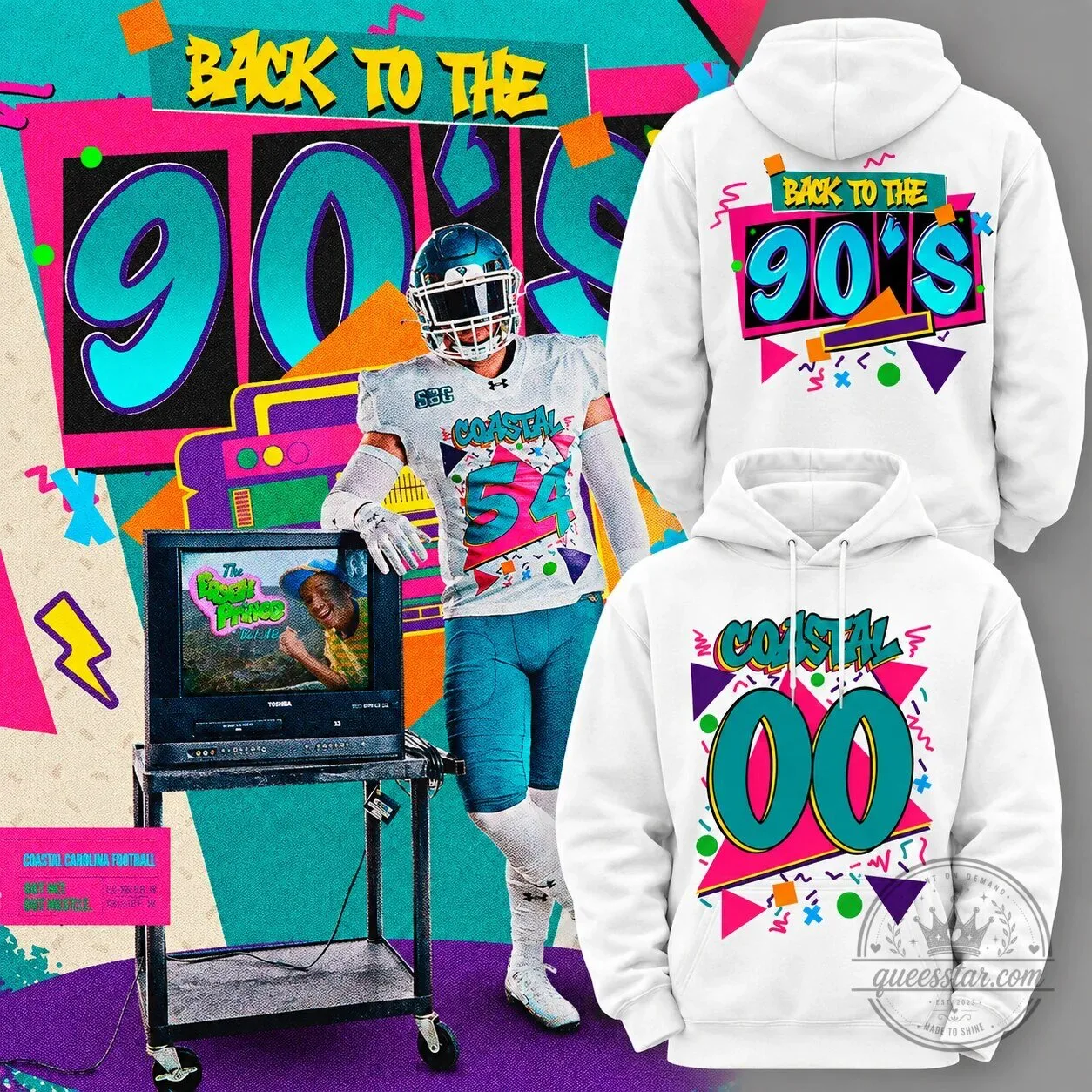 Coastal Carolina Chanticleers Back To The 90s Football Fan Hoodie