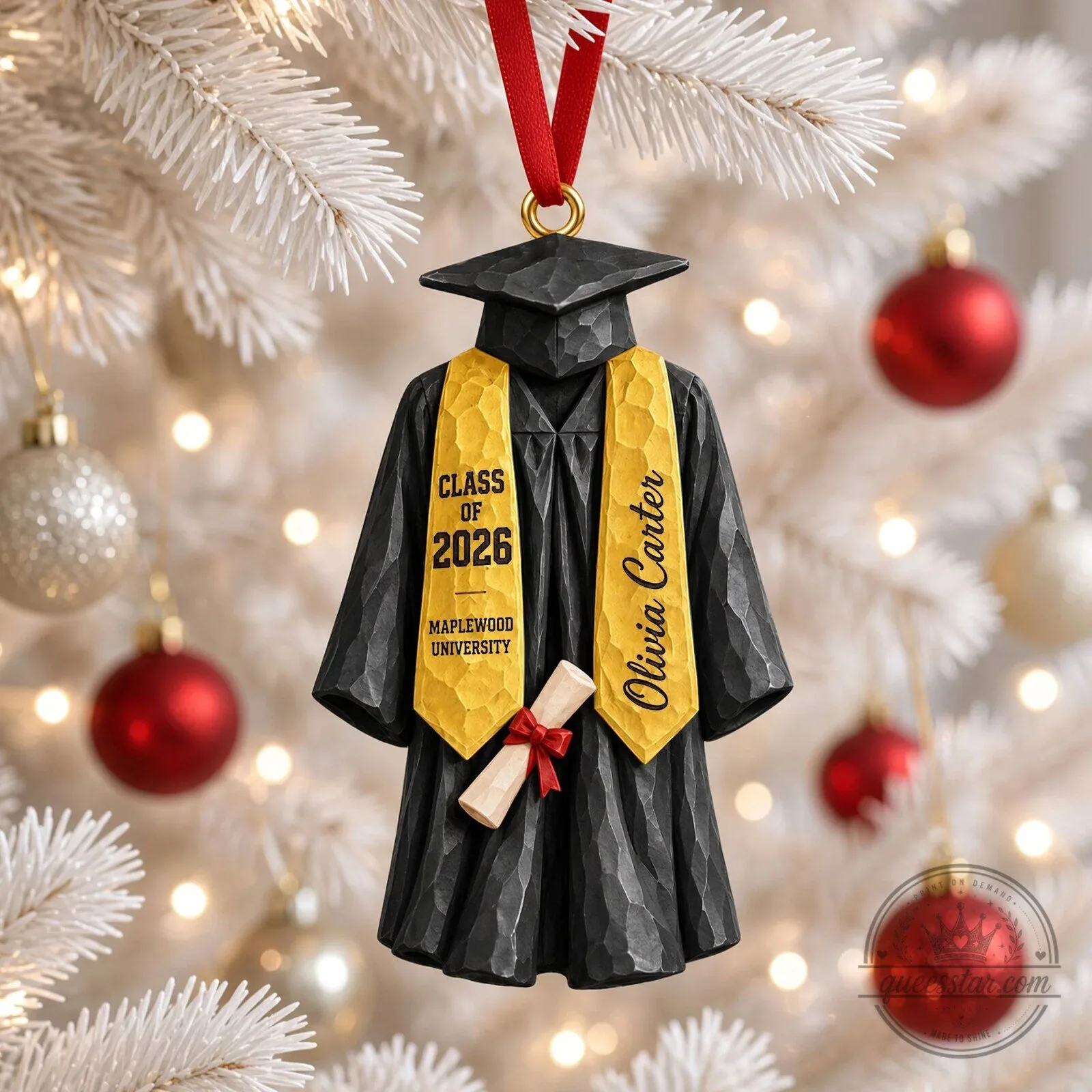 Personalized Graduation Gown Class of 2026 University Christmas Tree Ornament 4 Personalized Graduation Gown Class of 2026 University Christmas Tree Ornament
