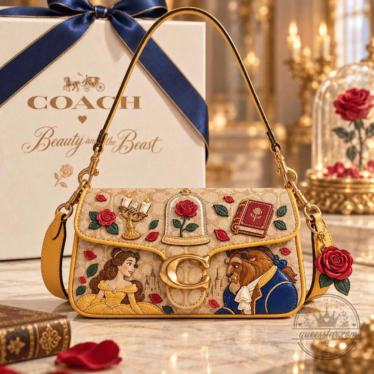Coach Disney Beauty and the Beast Signature Rose Shoulder Bag with Charm