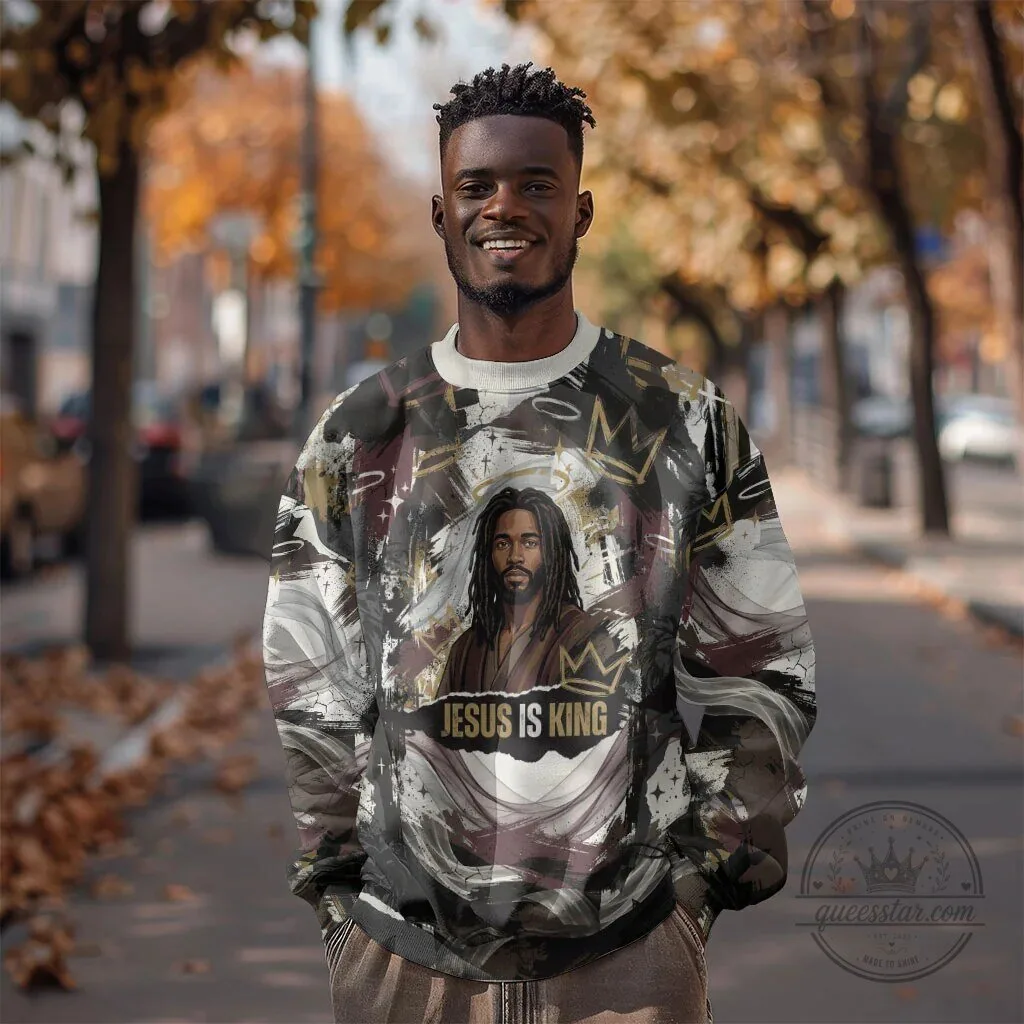 Jesus Is King Lion Of Judah Christian Religious Faith Crown Grunge Sweatshirt
