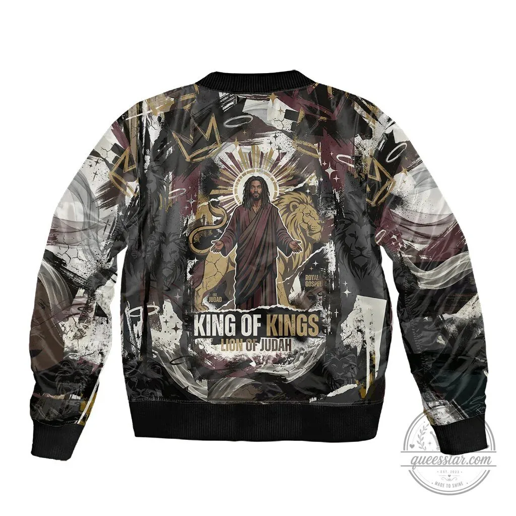 Christian Bomber Jacket - Lion of Judah Theme with Jesus Is King Message 5 Christian Bomber Jacket - Lion of Judah Theme with Jesus Is King Message