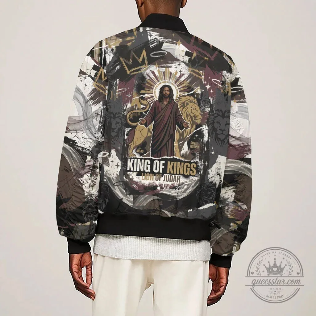 Christian Bomber Jacket - Lion of Judah Theme with Jesus Is King Message 7 Christian Bomber Jacket - Lion of Judah Theme with Jesus Is King Message