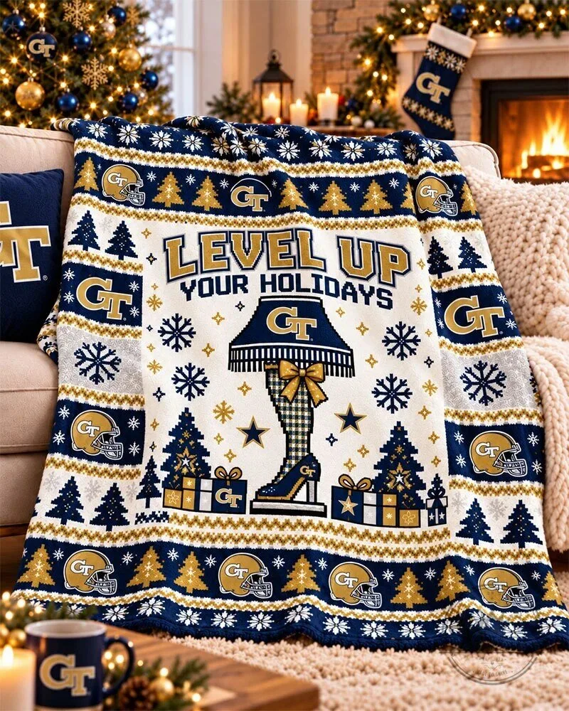 Georgia Tech Yellow Jackets Level Up Your Holidays Christmas Blanket