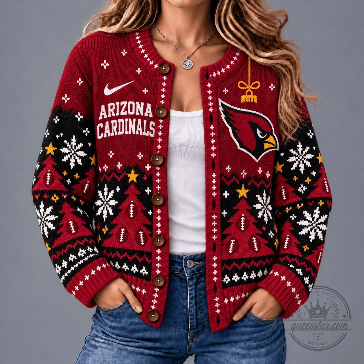 Arizona Cardinals Christmas Snowflake Ugly Sweater Cardigan for Women 1 Arizona Cardinals Christmas Snowflake Ugly Sweater Cardigan for Women