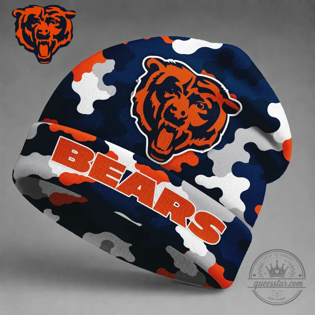 Chicago Bears NFL Camouflage Pattern Winter Beanie Knit Hat Chicago Bears NFL Camouflage Pattern Winter Beanie Knit Hat