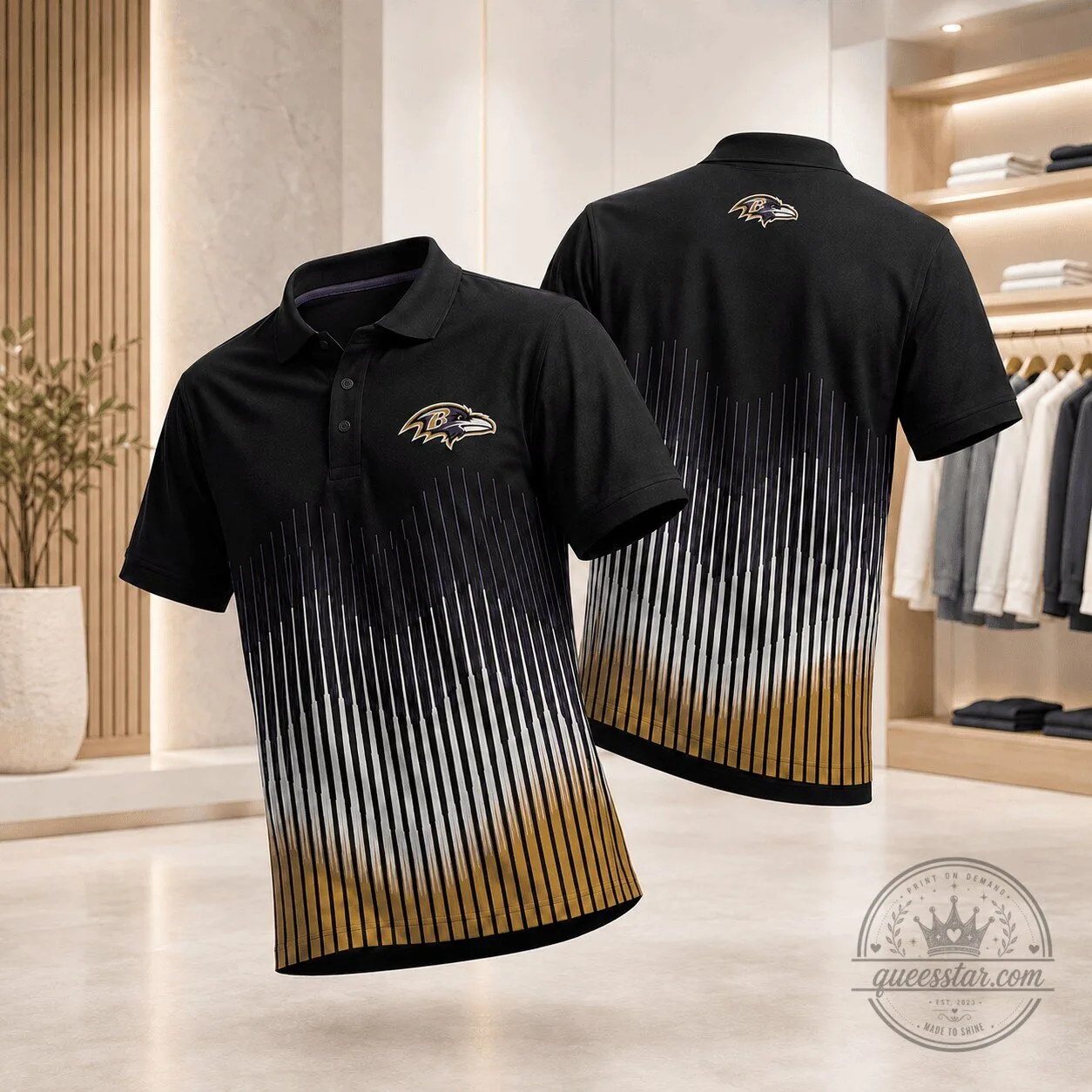 Baltimore Ravens Dynamic Stripe NFL Football Fan Polo Shirt