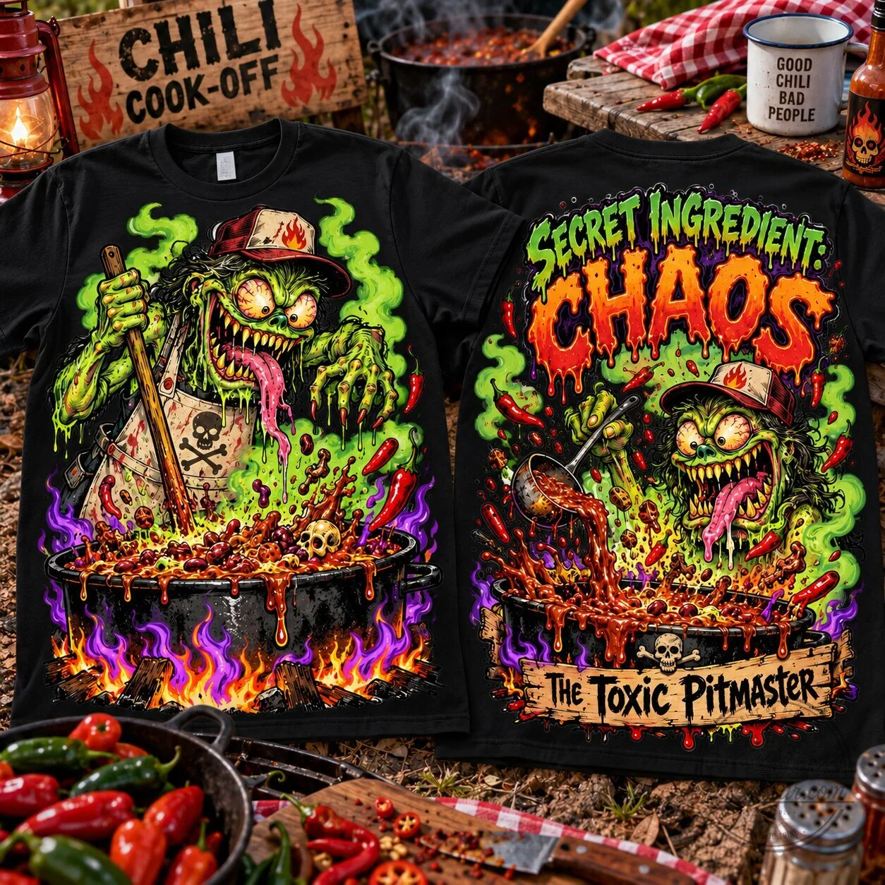 Secret Ingredient Chaos Chili Monster Toxic Pitmaster T-Shirt 1 Secret Ingredient Chaos Chili Monster Toxic Pitmaster T-Shirt