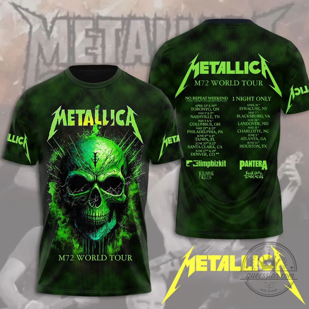 Metallica M72 World Tour Green Skull Graphic T-Shirt