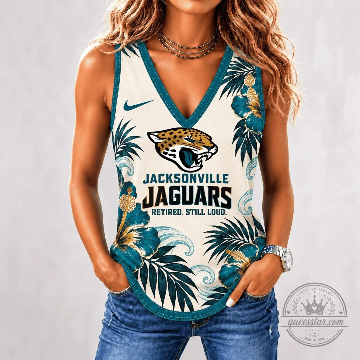 Jacksonville Jaguars Retired Still Loud Tropical Floral Tank Top