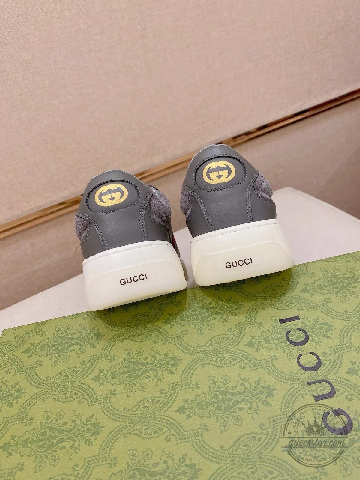 Gucci Gray Suede Low-Top Sneakers with Red and Green Stripe Detail 8 Gucci Gray Suede Low-Top Sneakers with Red and Green Stripe Detail