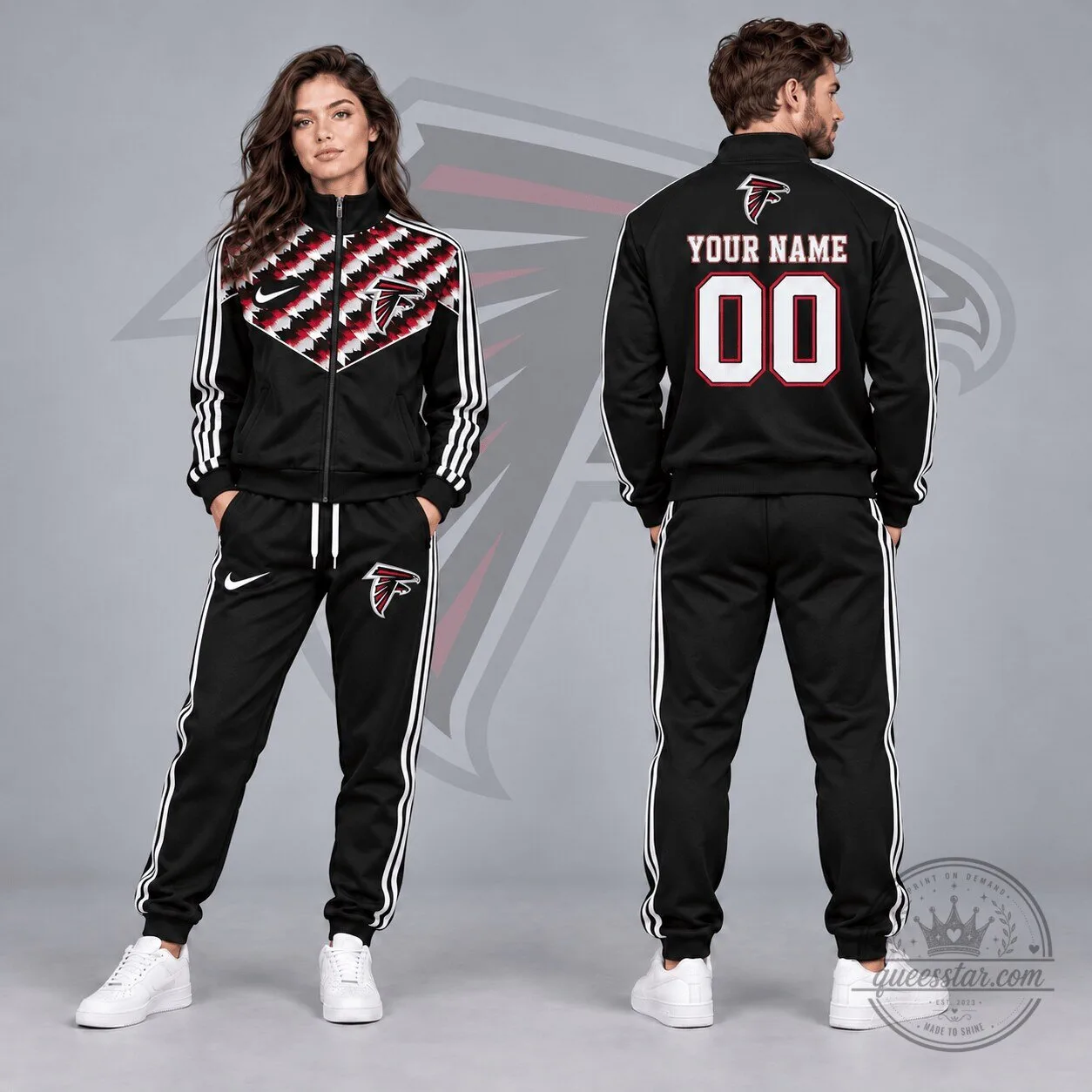 Atlanta Falcons Custom Name Number Tribal Chevron Full Zip Track Jacket