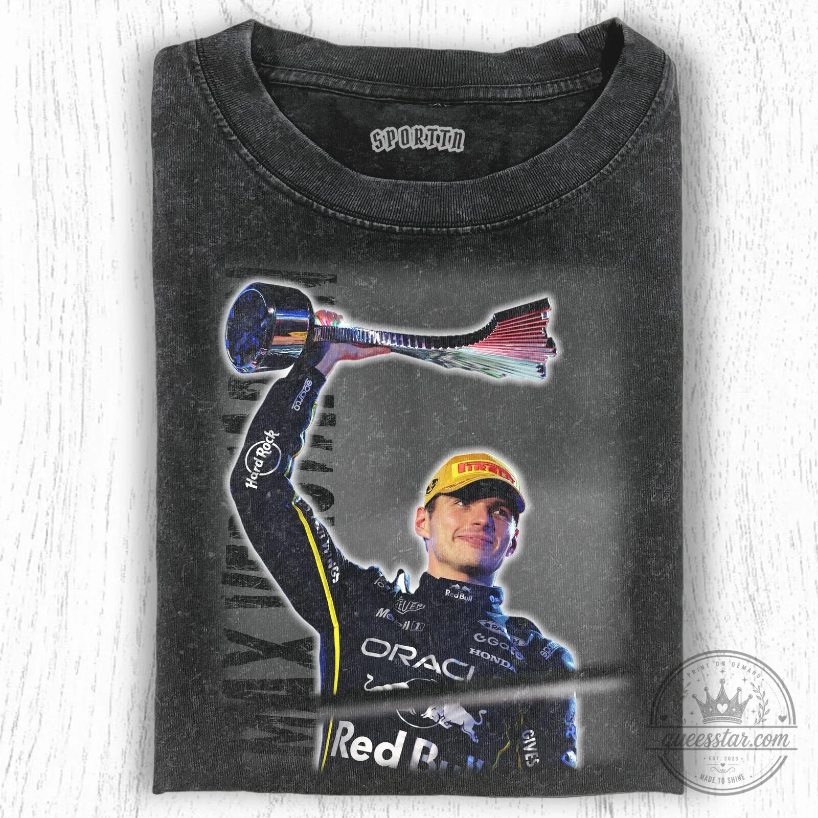 Graphic T-Shirt Featuring Max Verstappen, Formula 1 Racing Champion