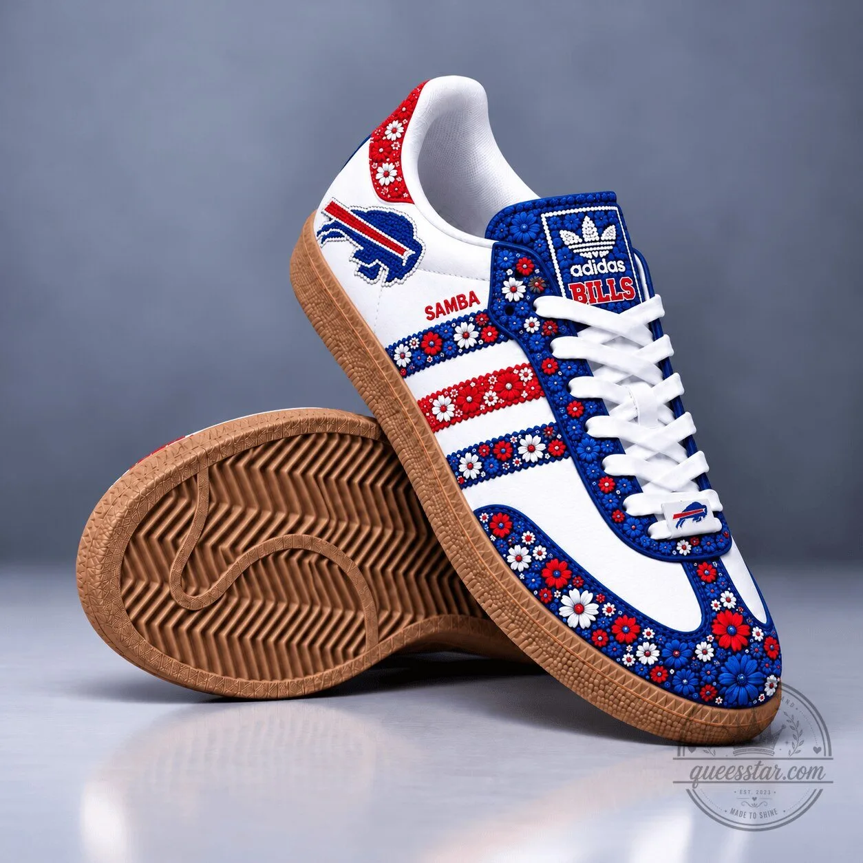 Buffalo Bills Floral Pattern Adidas Samba Shoes for National Football League Fans