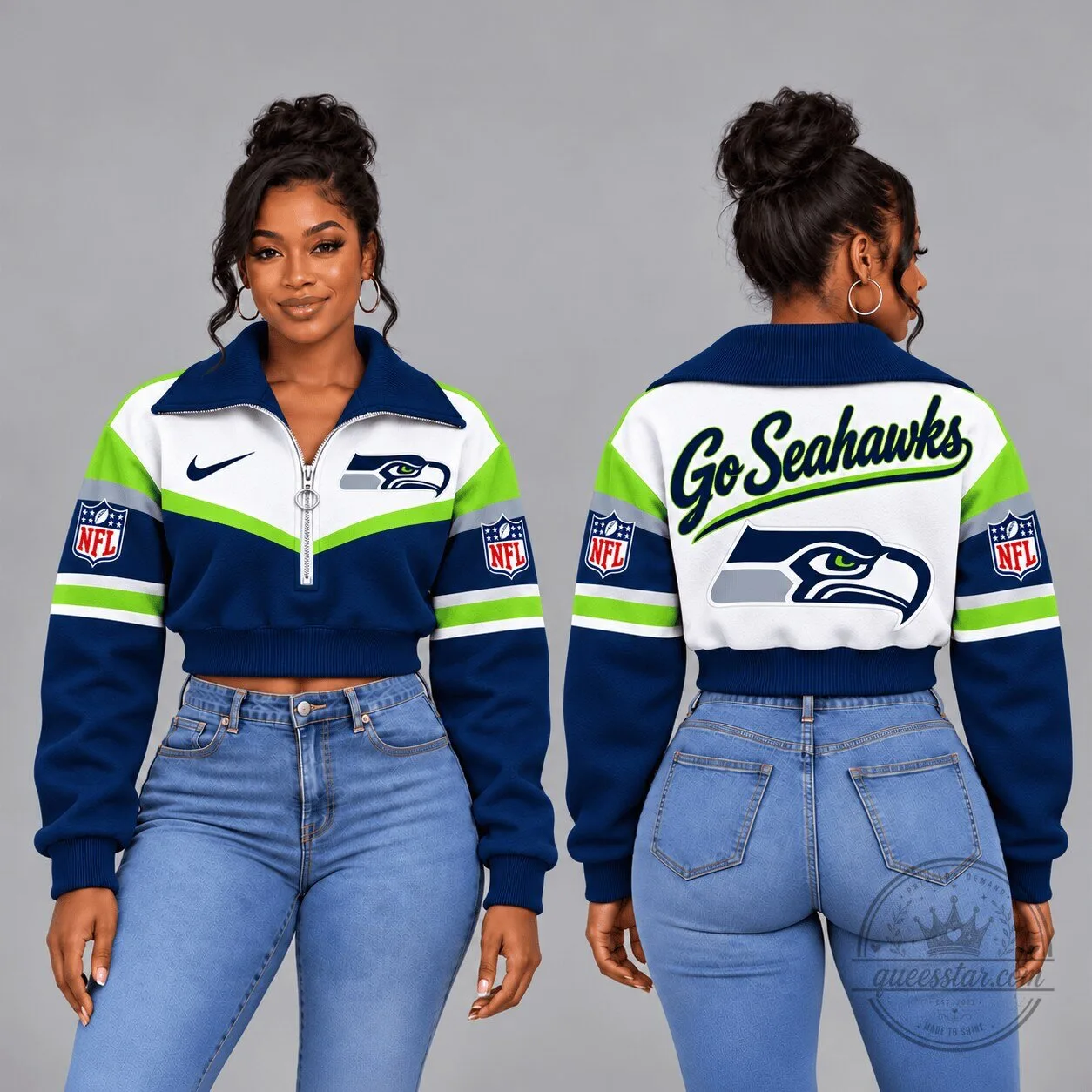 Seattle Seahawks National Football League Cropped Quarter-Zip Sweatshirt
