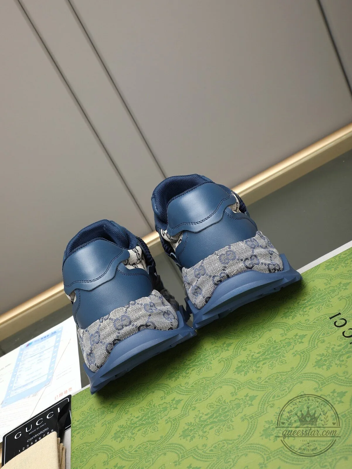 Gucci Blue Monogram Pattern Luxury Brand Chunky Sole Sneakers 7 Gucci Blue Monogram Pattern Luxury Brand Chunky Sole Sneakers