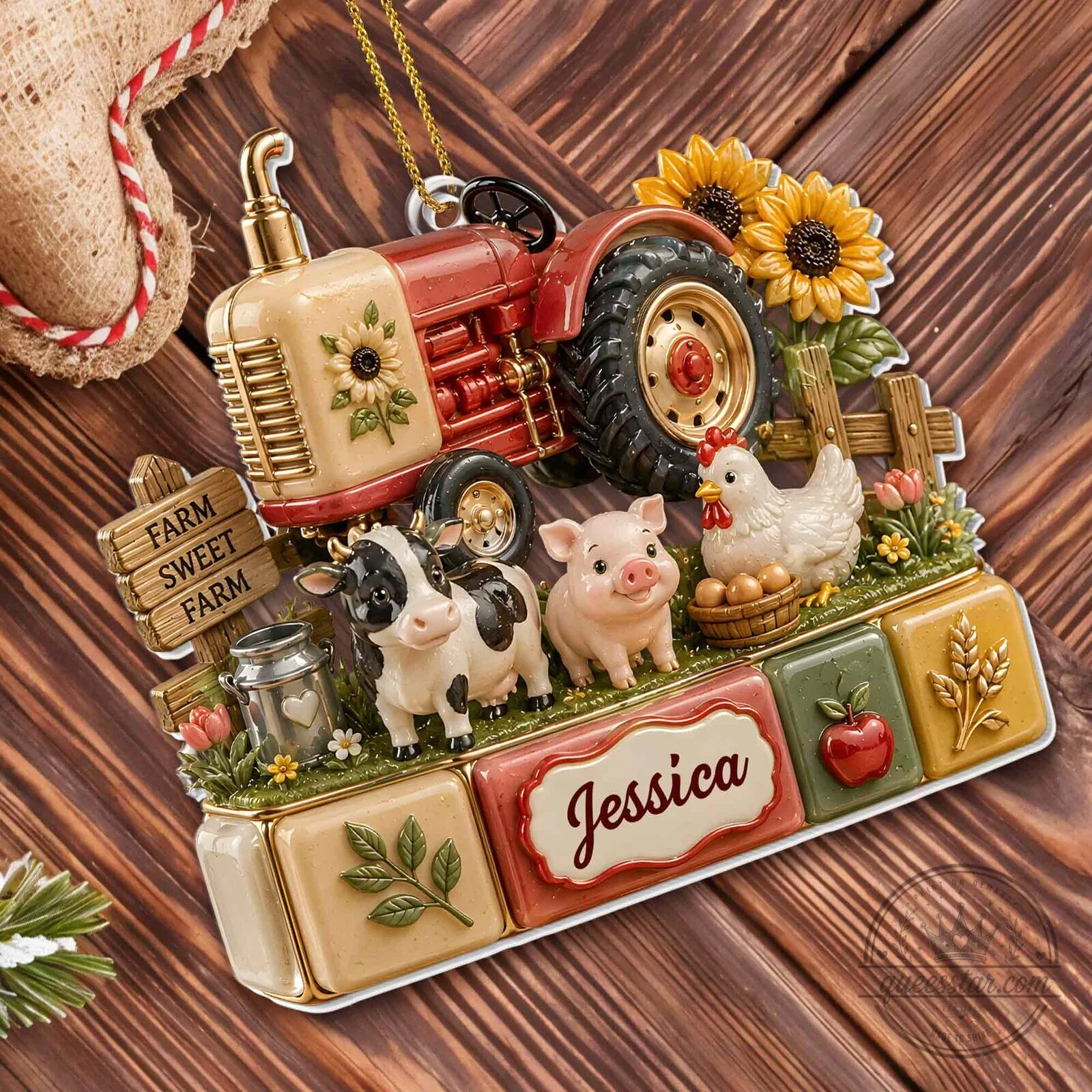 Personalized Farm Sweet Farm Tractor Christmas Ornament with Cow Pig Chicken 9 Personalized Farm Sweet Farm Tractor Christmas Ornament with Cow Pig Chicken
