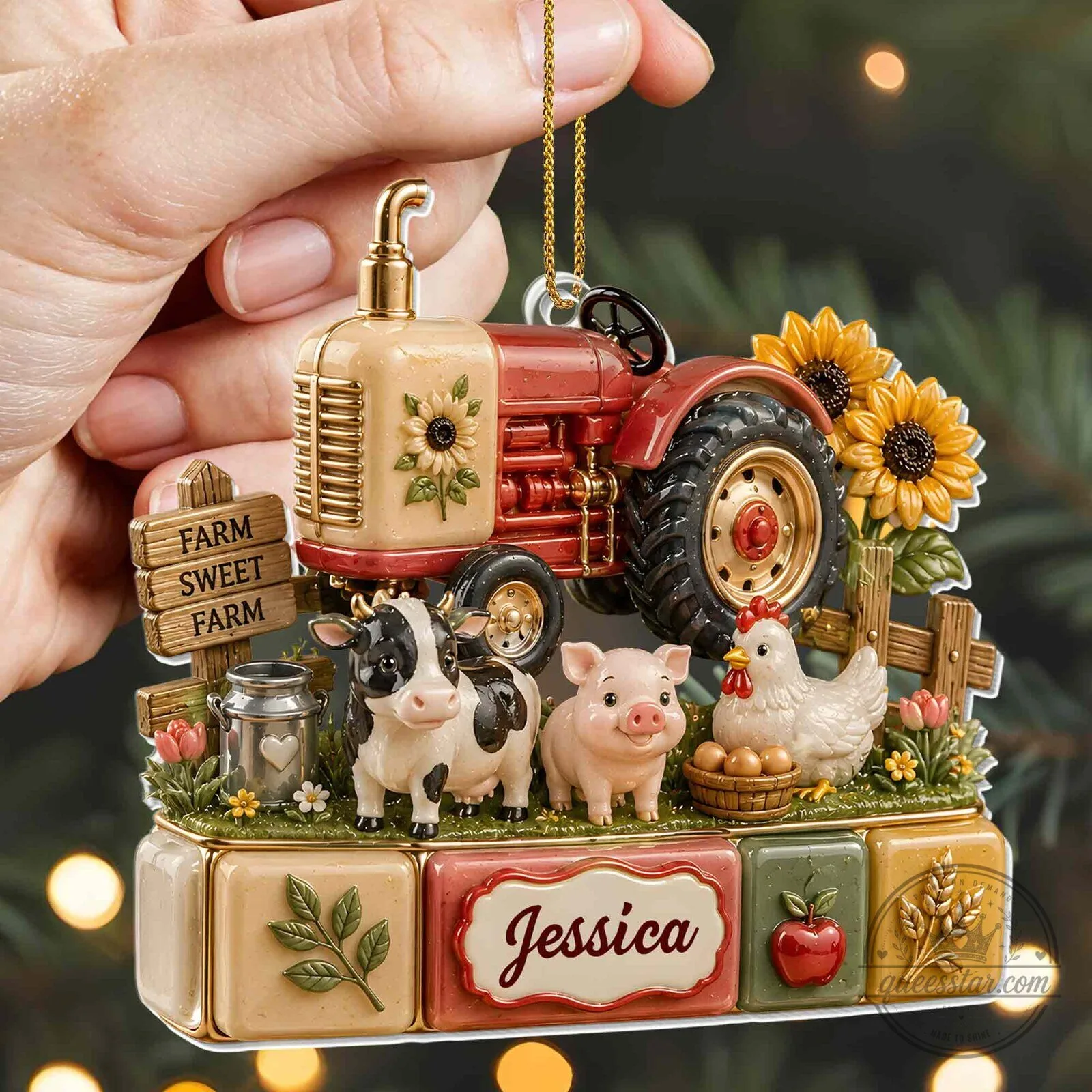 Personalized Farm Sweet Farm Tractor Christmas Ornament with Cow Pig Chicken 10 Personalized Farm Sweet Farm Tractor Christmas Ornament with Cow Pig Chicken