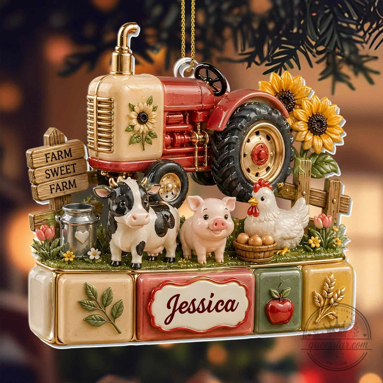 Personalized Farm Sweet Farm Tractor Christmas Ornament with Cow Pig Chicken 11 Personalized Farm Sweet Farm Tractor Christmas Ornament with Cow Pig Chicken