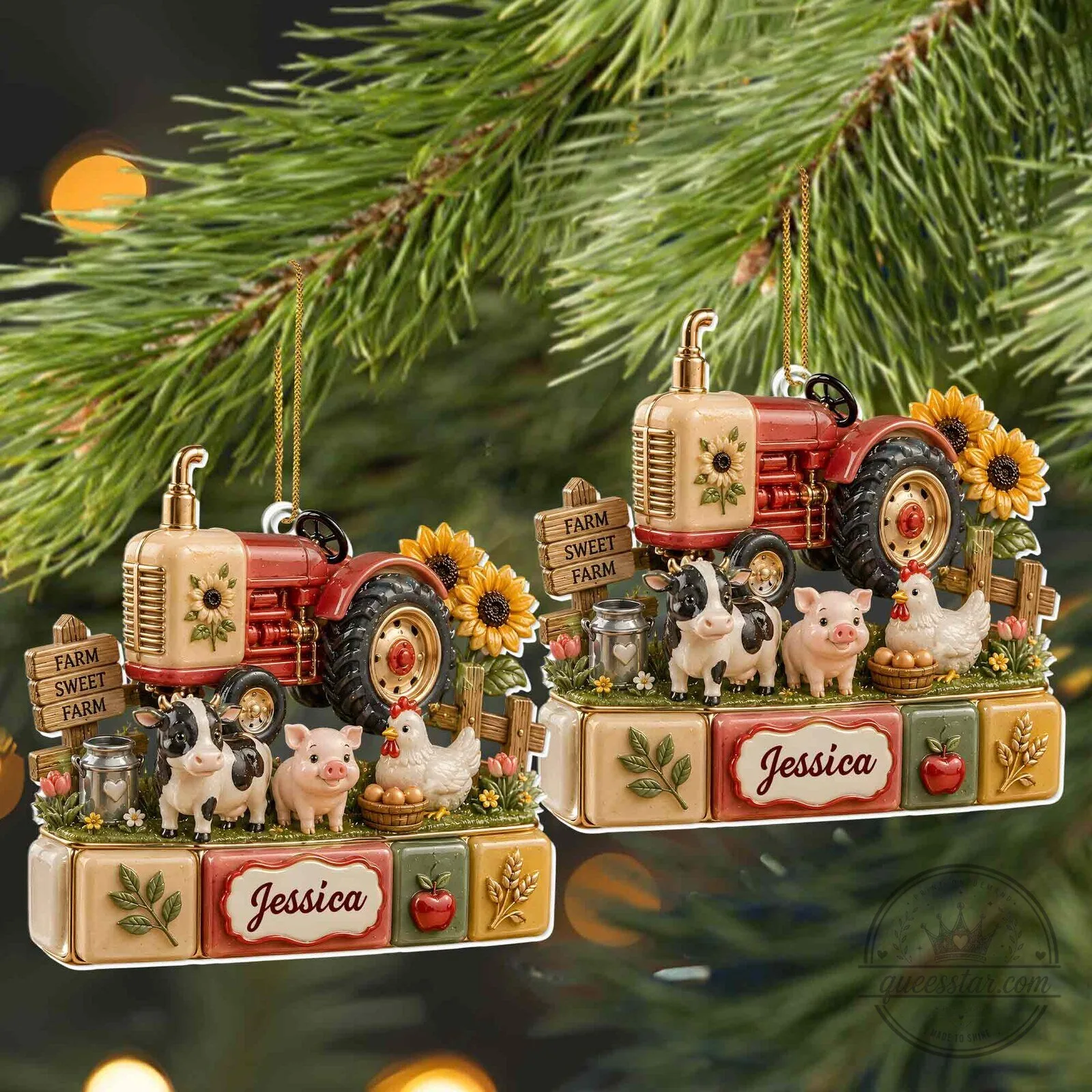 Personalized Farm Sweet Farm Tractor Christmas Ornament with Cow Pig Chicken 12 Personalized Farm Sweet Farm Tractor Christmas Ornament with Cow Pig Chicken